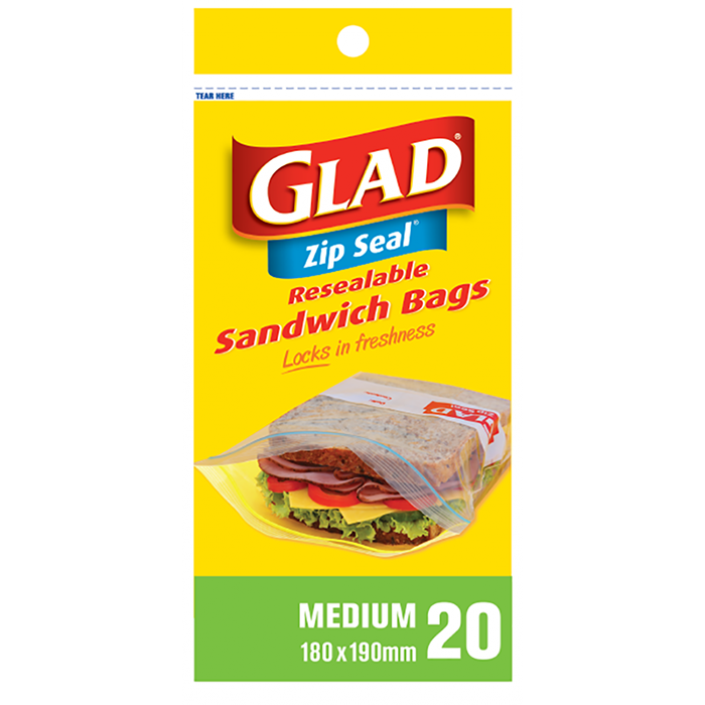 Glad® Sandwich Zip Seal® 20’s – 180mm x 190mm