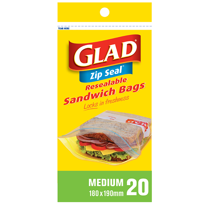 Glad® Sandwich Bag Zip Seal® Medium – 180mm x 190mm