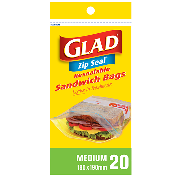 Glad® Sandwich Zip Seal® 20’s – 180mm x 190mm